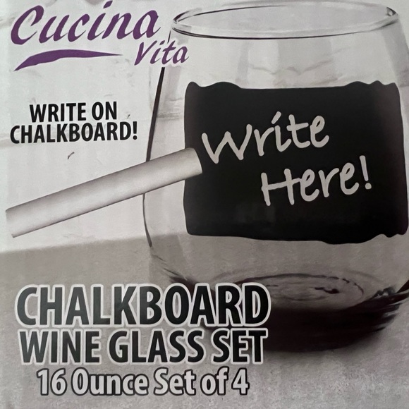 CUCINA VITA Chalkboard Stemless Wine Glass Set of 4 NEW in Box - Picture 11 of 11